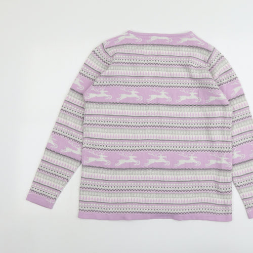 EWM Womens Purple Round Neck Geometric Acrylic Pullover Jumper Size 14 - Size 14-16
