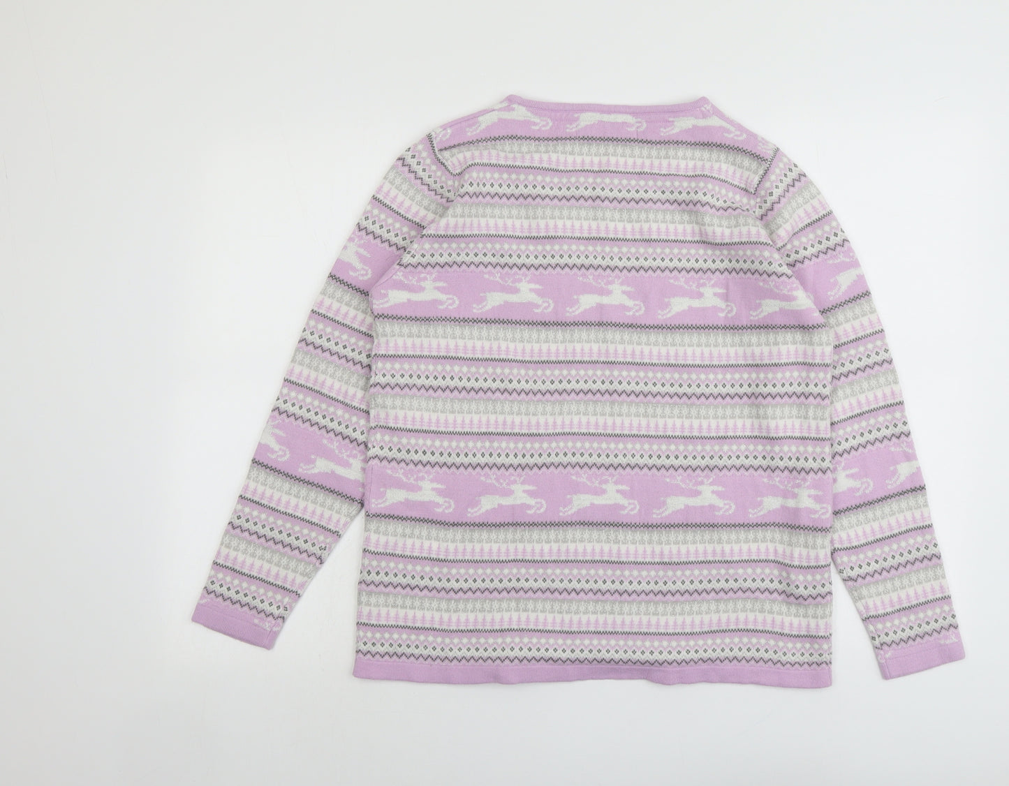 EWM Womens Purple Round Neck Geometric Acrylic Pullover Jumper Size 14 - Size 14-16