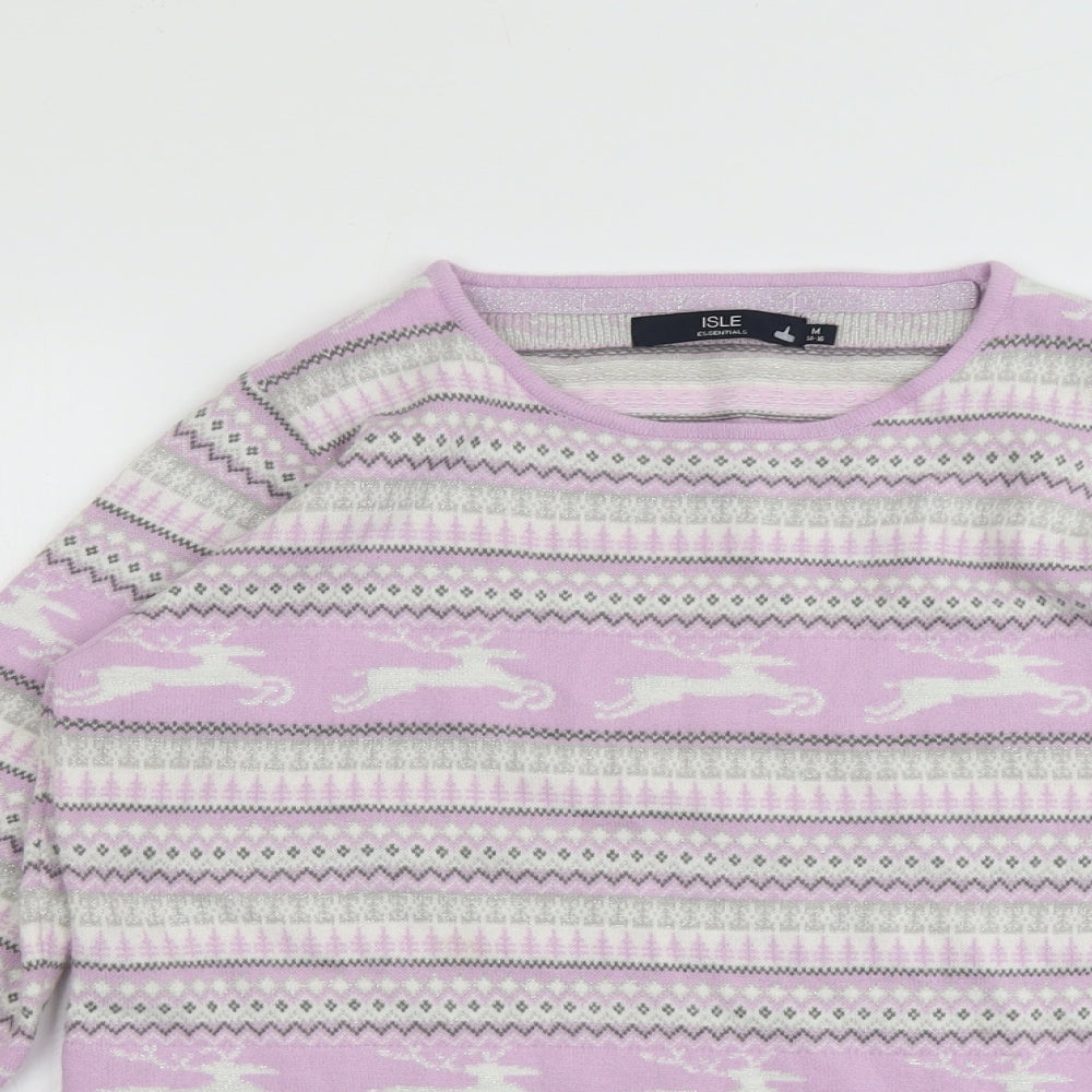 EWM Womens Purple Round Neck Geometric Acrylic Pullover Jumper Size 14 - Size 14-16