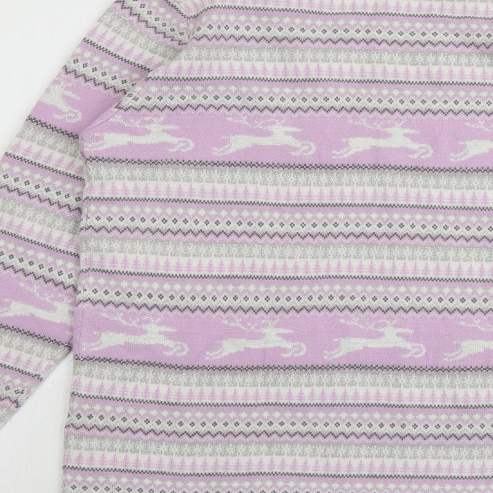 EWM Womens Purple Round Neck Geometric Acrylic Pullover Jumper Size 14 - Size 14-16