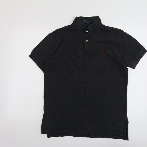 Polo Ralph Lauren Mens Grey Cotton Polo Size M Collared Button