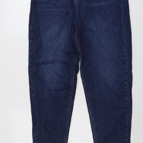 Marks and Spencer Womens Blue Cotton Mom Jeans Size 12 L28 in Regular Button