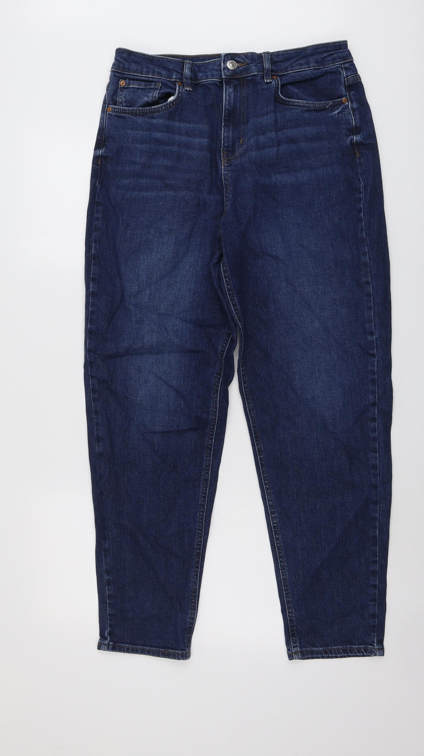Marks and Spencer Womens Blue Cotton Mom Jeans Size 12 L28 in Regular Button