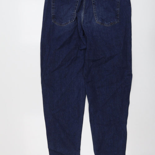 Marks and Spencer Womens Blue Cotton Mom Jeans Size 12 L28 in Regular Button