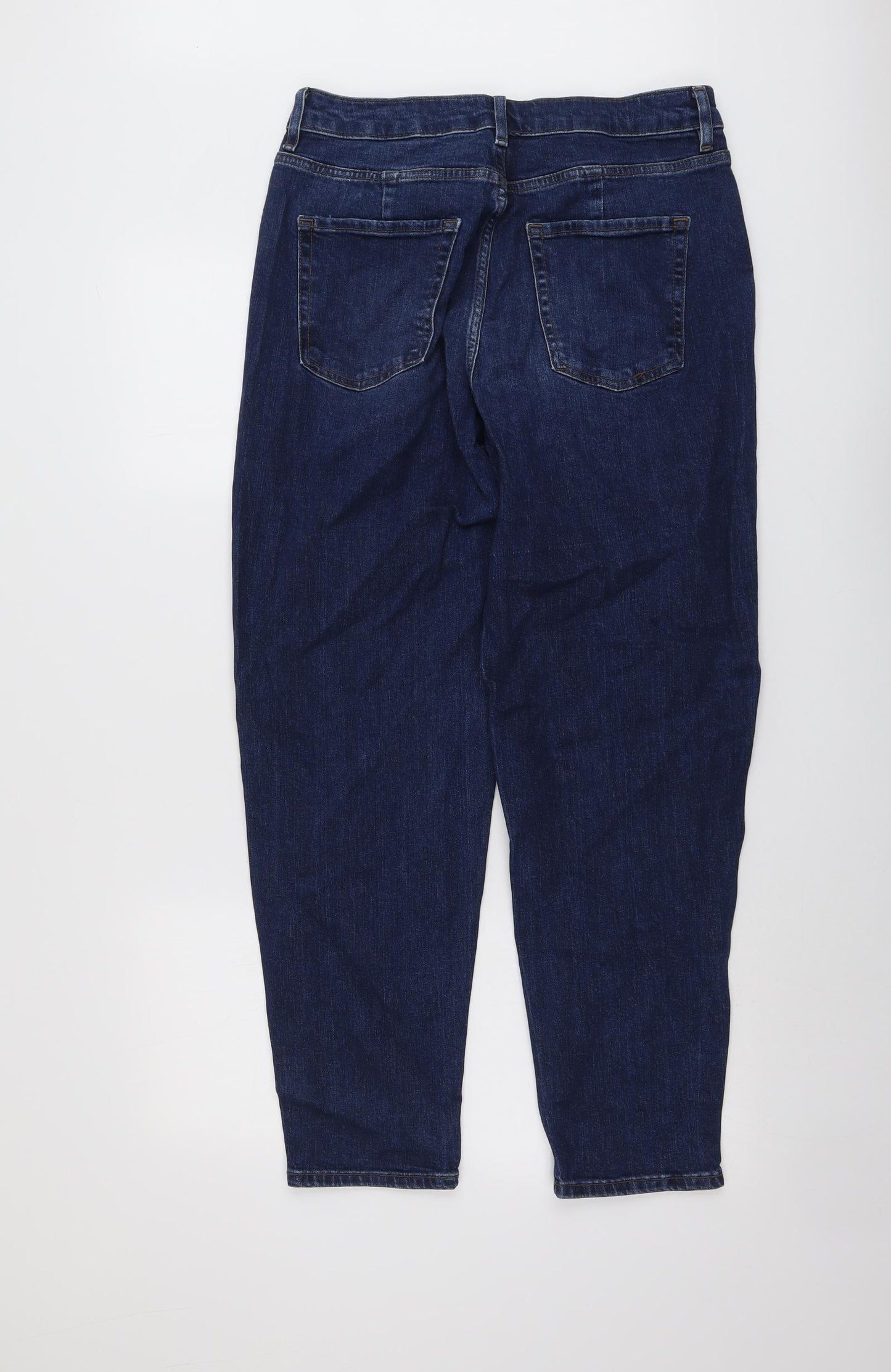 Marks and Spencer Womens Blue Cotton Mom Jeans Size 12 L28 in Regular Button