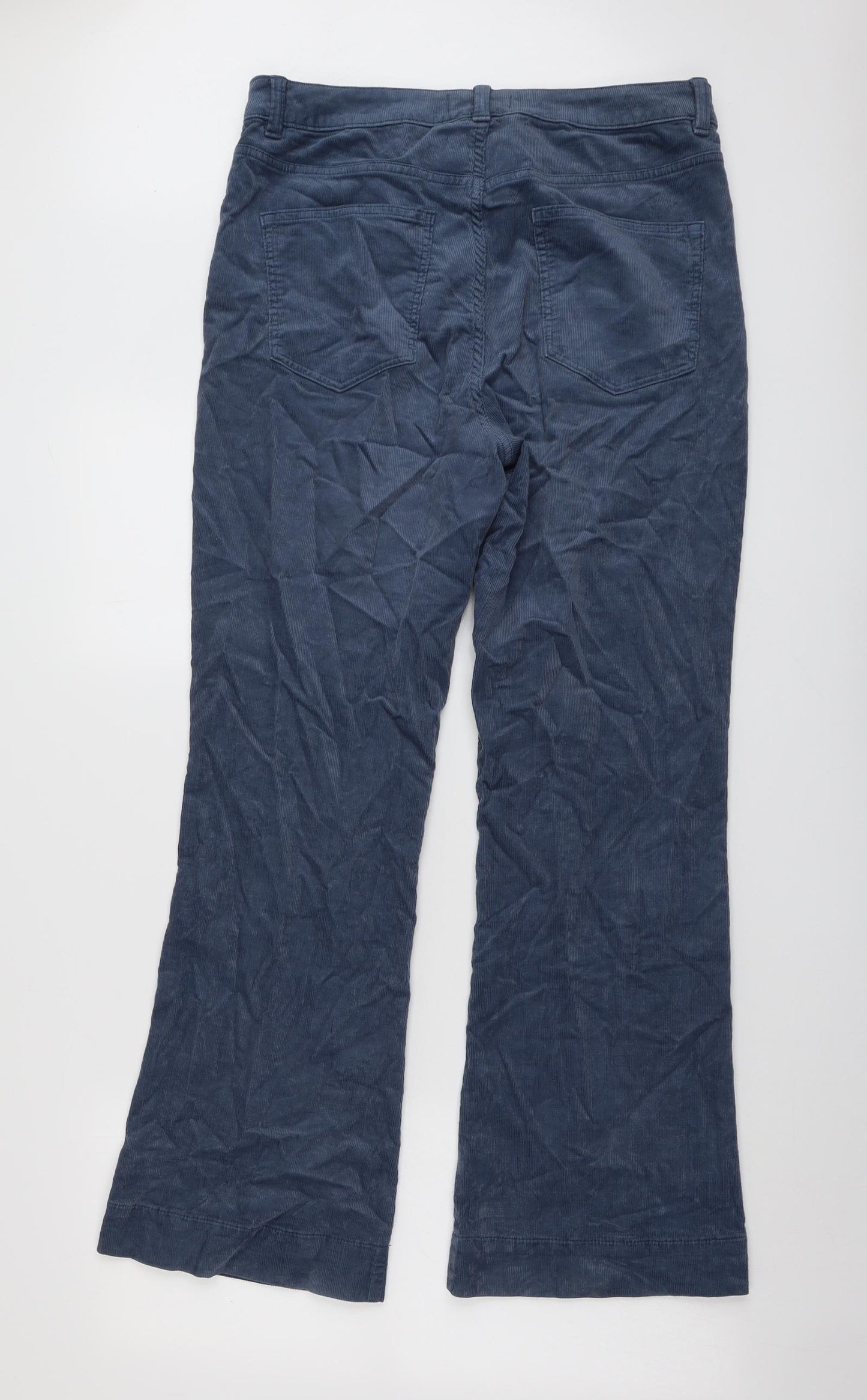 Marks and Spencer Womens Blue Cotton Trousers Size 14 L30 in Regular Button