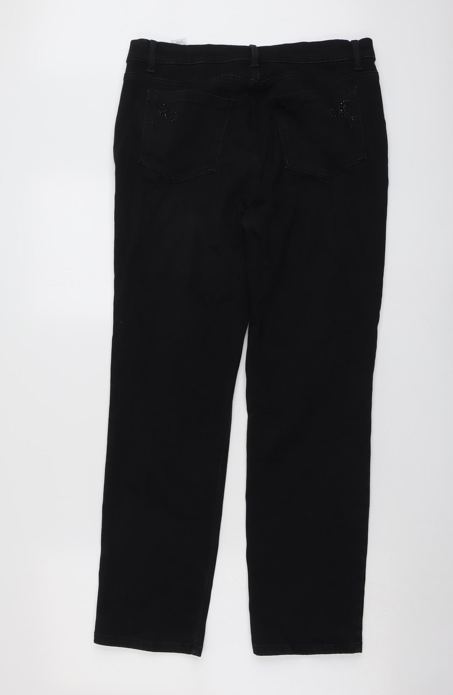 Marks and Spencer Womens Black Cotton Straight Jeans Size 14 L28 in Regular Button
