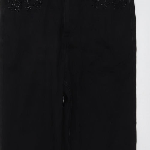 Marks and Spencer Womens Black Cotton Straight Jeans Size 14 L28 in Regular Button