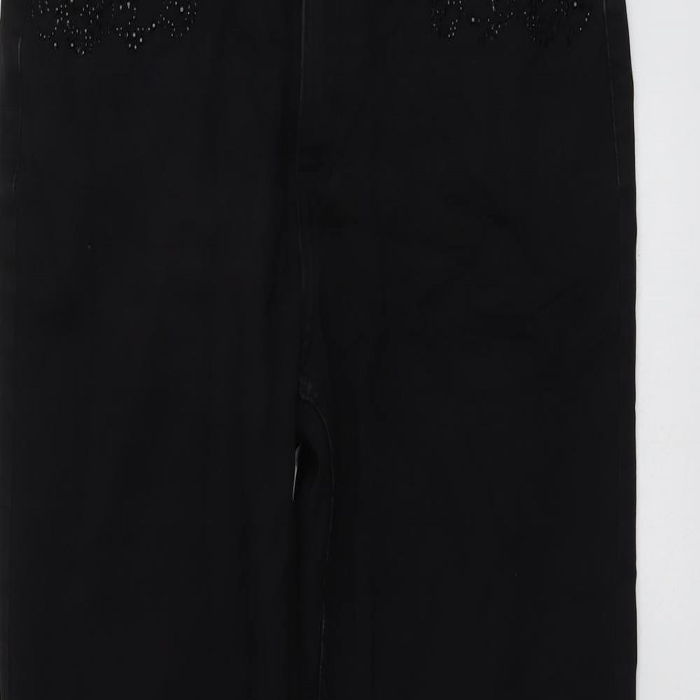 Marks and Spencer Womens Black Cotton Straight Jeans Size 14 L28 in Regular Button