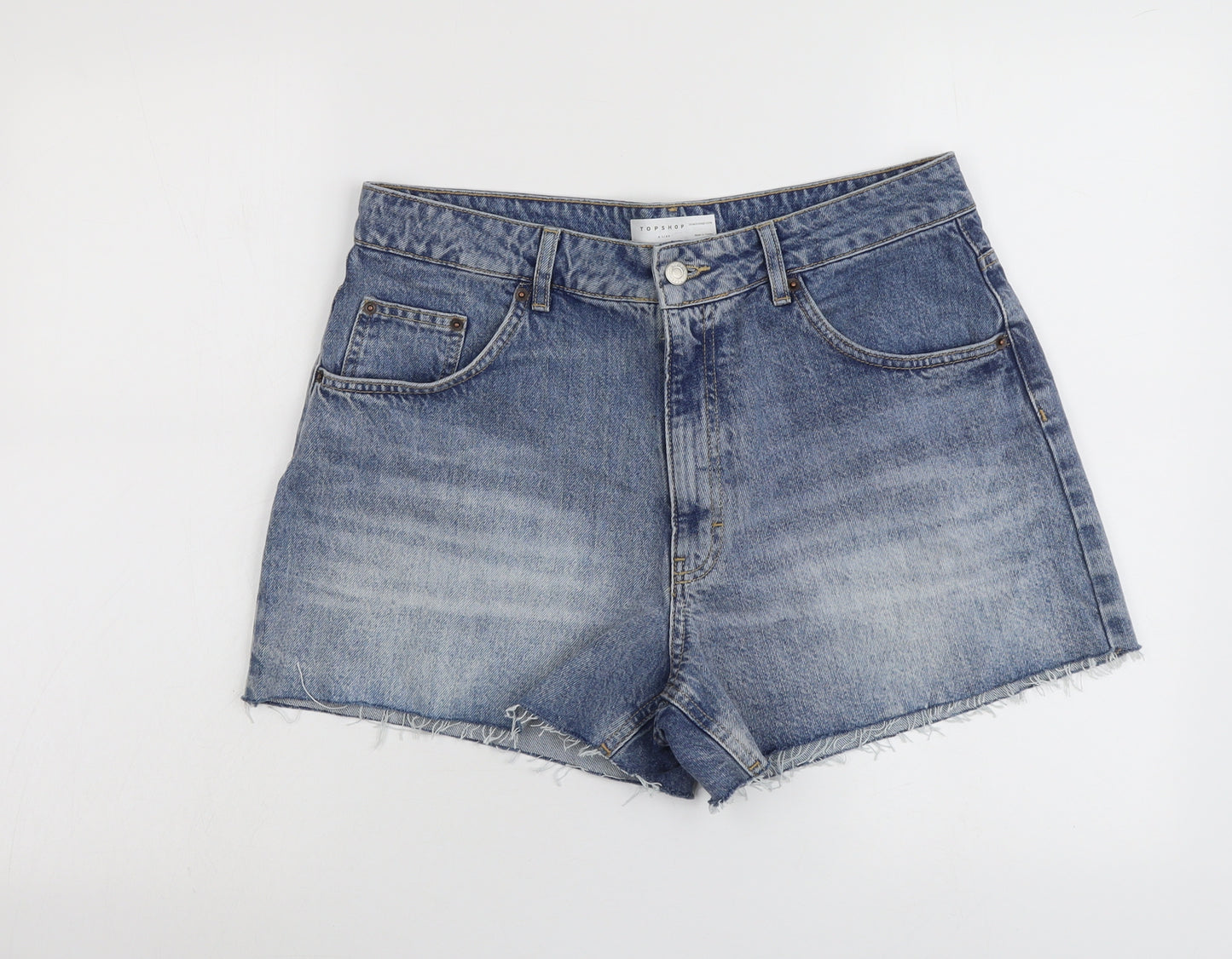 Topshop Womens Blue Cotton Cut-Off Shorts Size 14 L3 in Regular Button