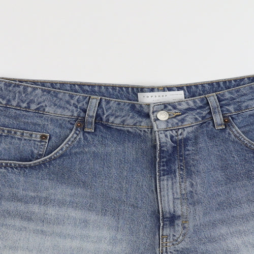 Topshop Womens Blue Cotton Cut-Off Shorts Size 14 L3 in Regular Button