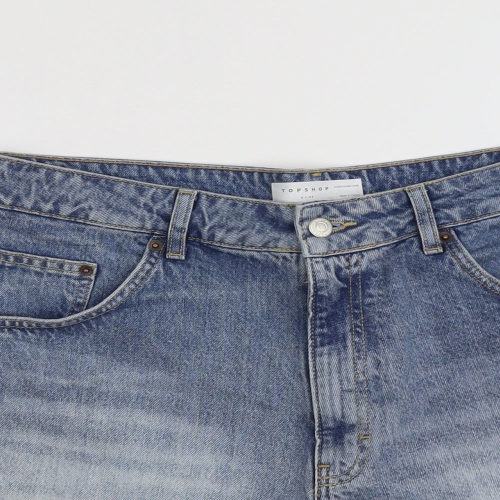 Topshop Womens Blue Cotton Cut-Off Shorts Size 14 L3 in Regular Button