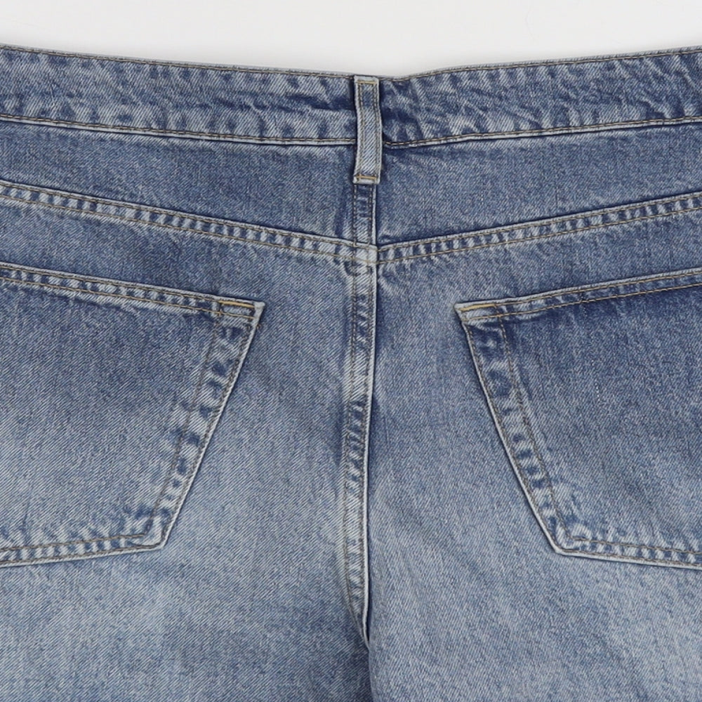 Topshop Womens Blue Cotton Cut-Off Shorts Size 14 L3 in Regular Button