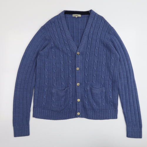 EWM Womens Blue V-Neck Acrylic Full Zip Jumper Size M