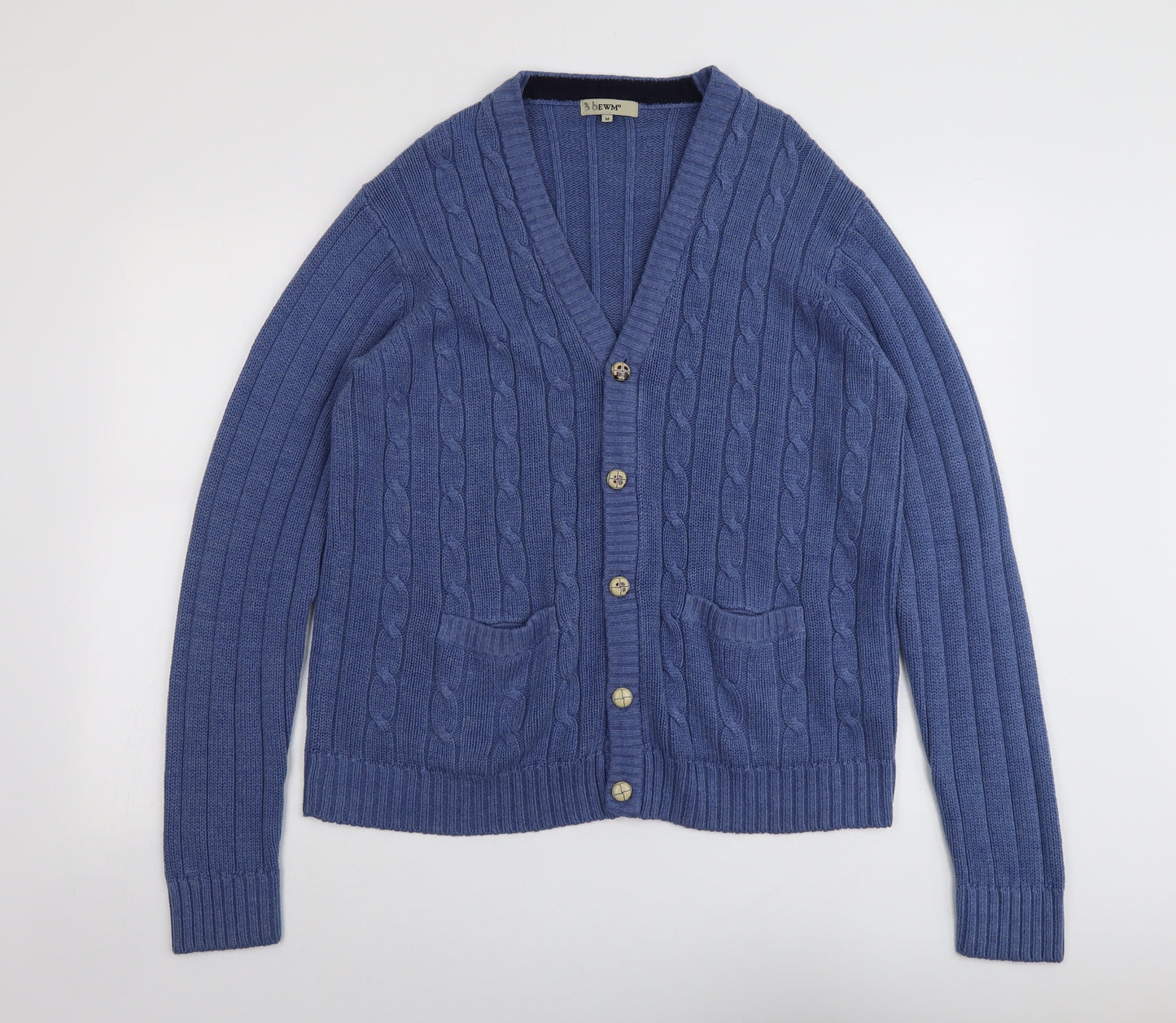 EWM Womens Blue V-Neck Acrylic Full Zip Jumper Size M