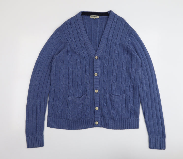 EWM Womens Blue V-Neck Acrylic Full Zip Jumper Size M