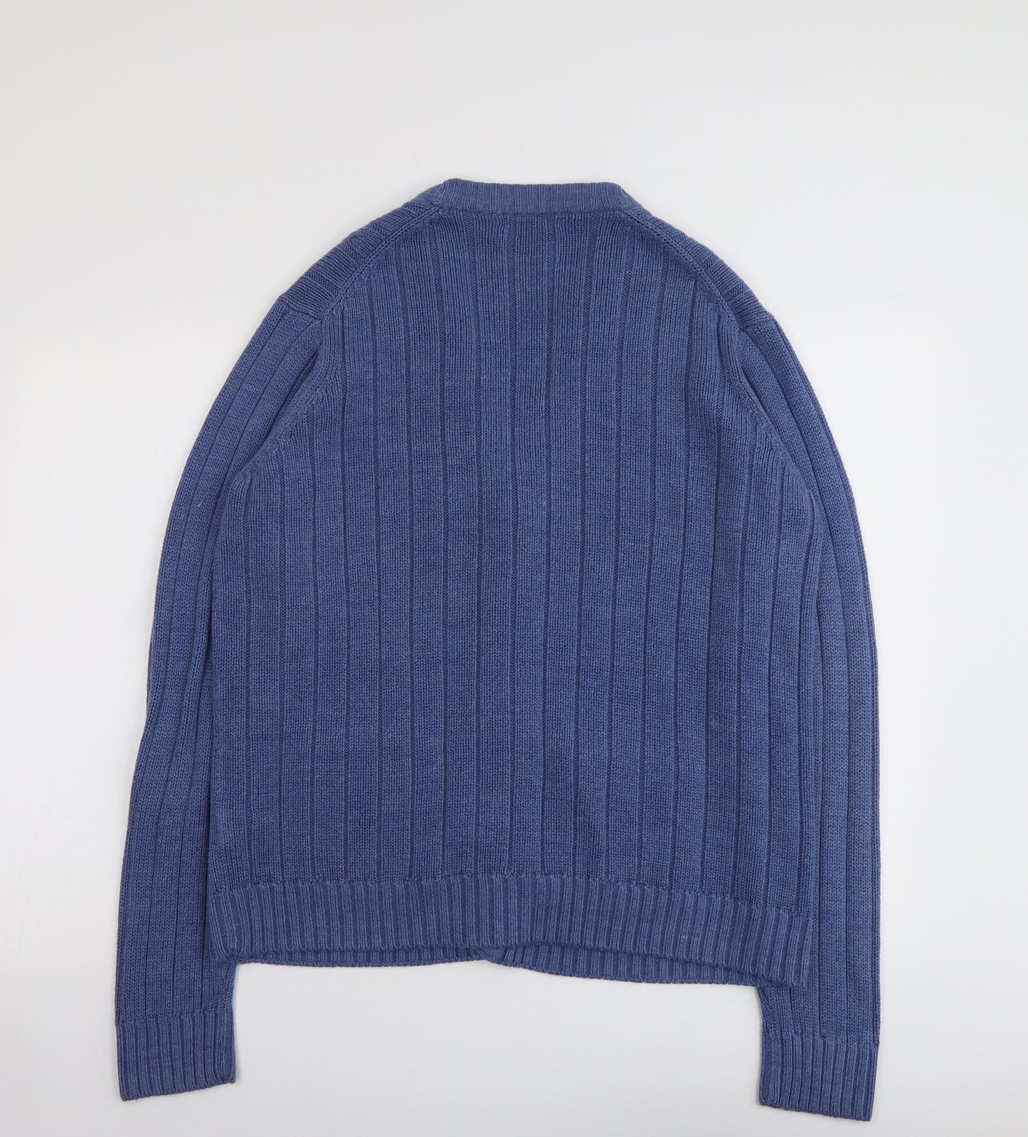 EWM Womens Blue V-Neck Acrylic Full Zip Jumper Size M