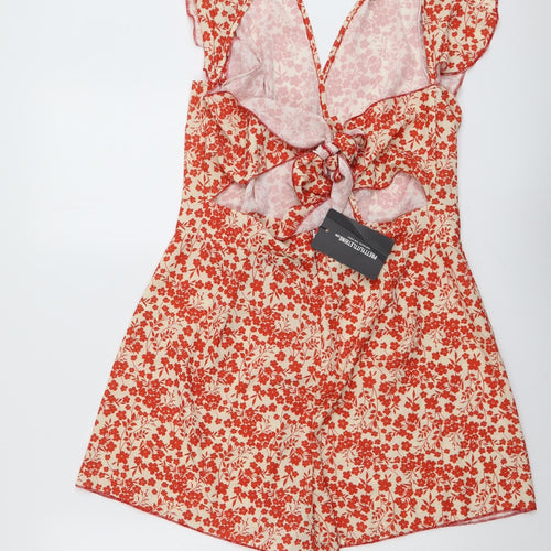 PRETTYLITTLETHING Womens Red Floral Polyester Playsuit One-Piece Size 16 Zip