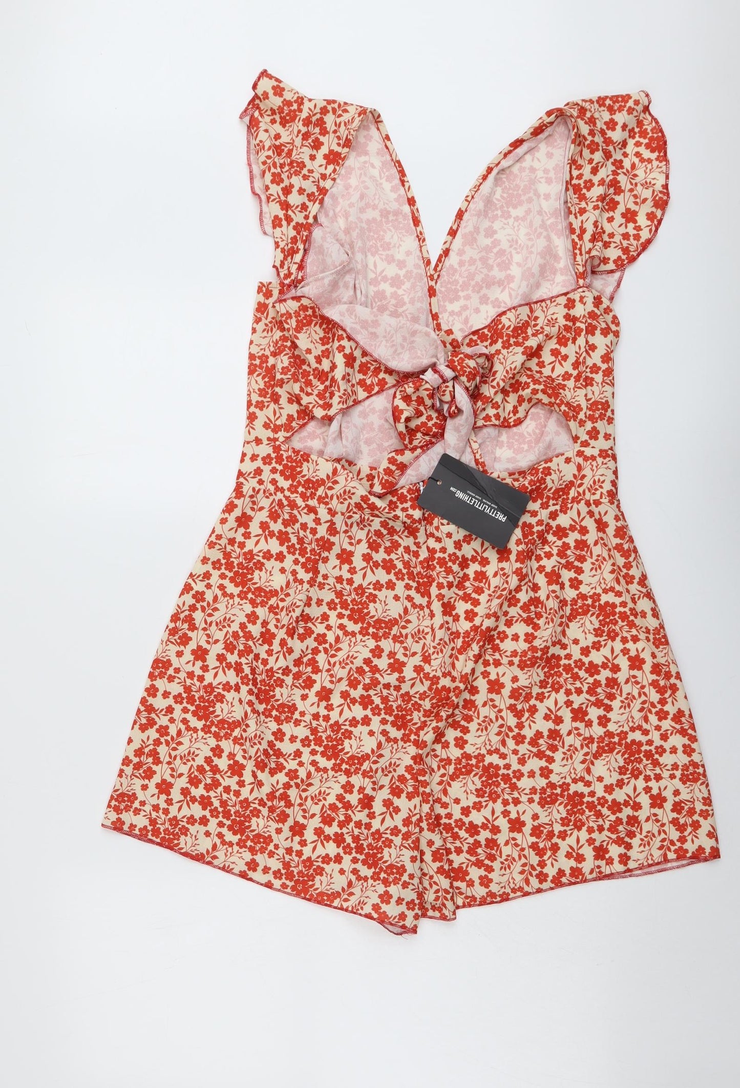 PRETTYLITTLETHING Womens Red Floral Polyester Playsuit One-Piece Size 16 Zip