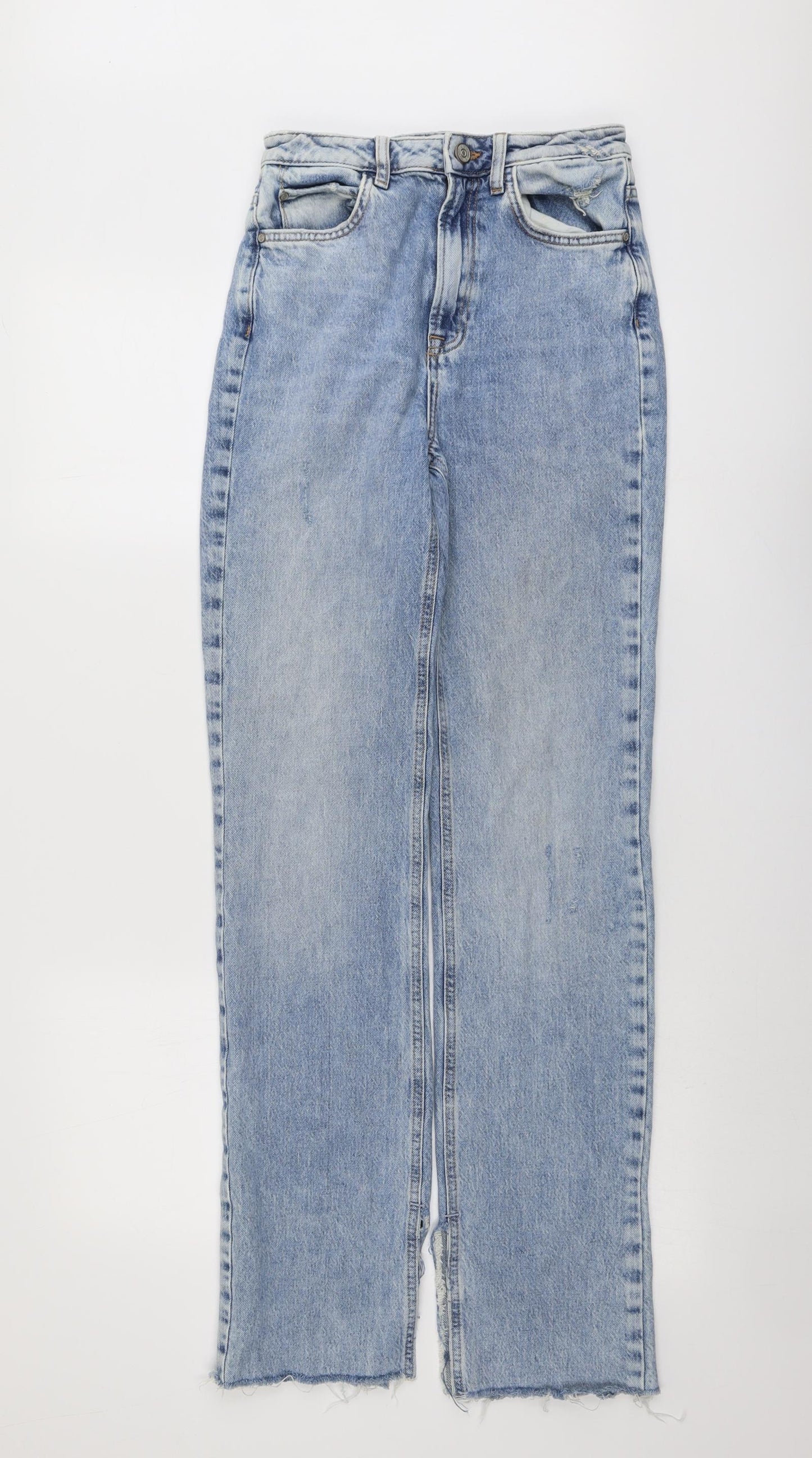 Zara Womens Blue Cotton Straight Jeans Size 6 L32 in Regular Button