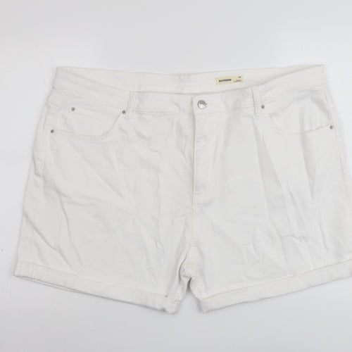 Marks and Spencer Womens White Cotton Boyfriend Shorts Size 24 L4 in Regular Button