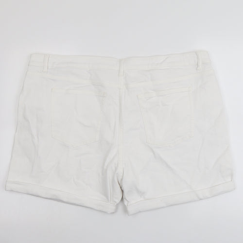 Marks and Spencer Womens White Cotton Boyfriend Shorts Size 24 L4 in Regular Button