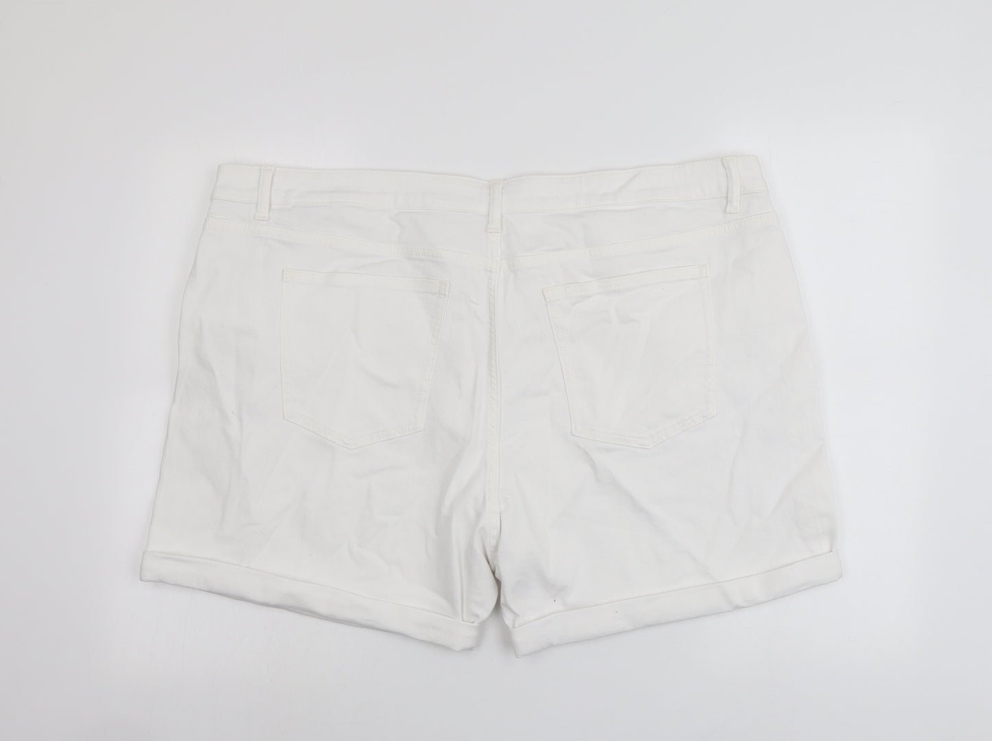 Marks and Spencer Womens White Cotton Boyfriend Shorts Size 24 L4 in Regular Button