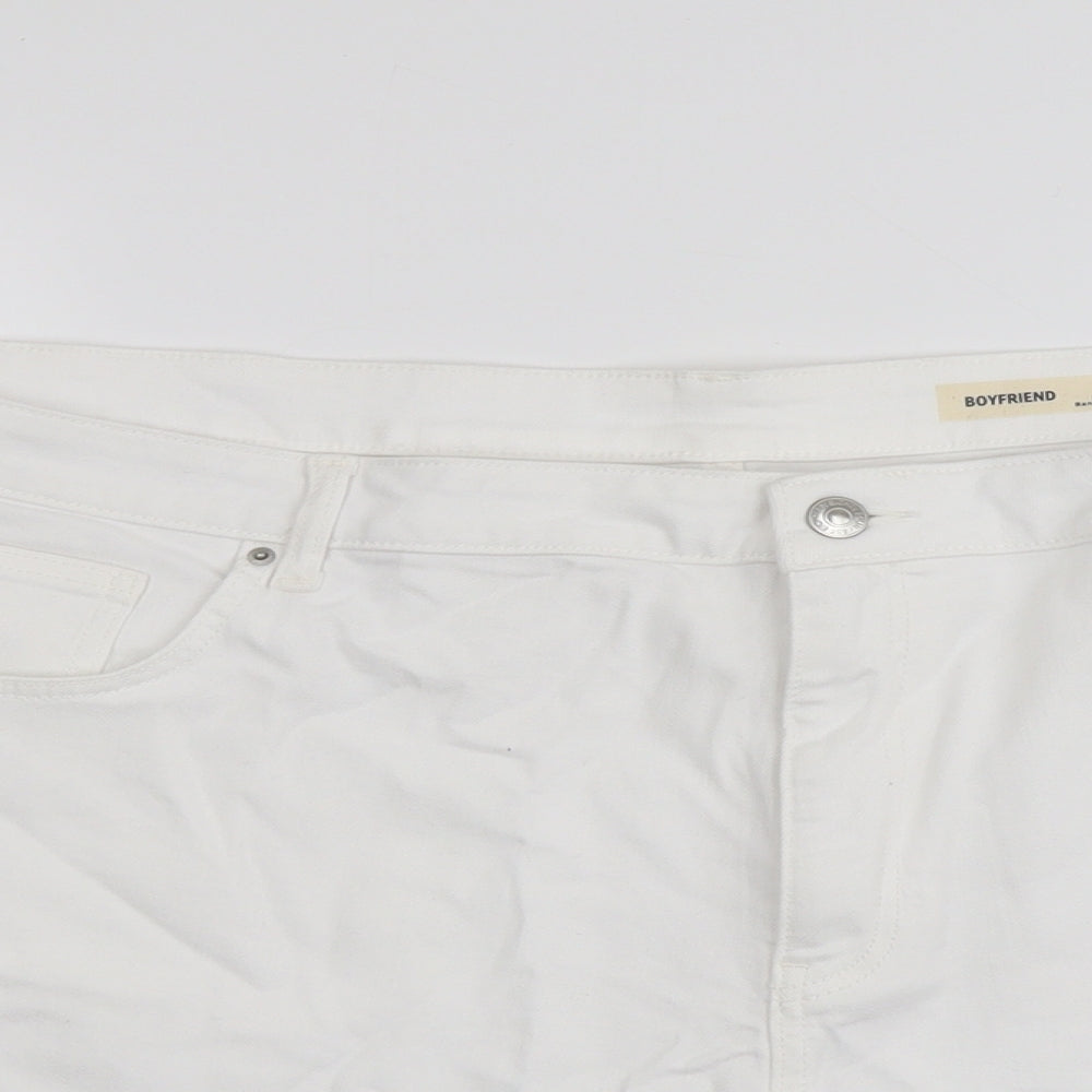 Marks and Spencer Womens White Cotton Boyfriend Shorts Size 24 L4 in Regular Button