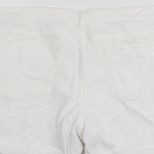 Marks and Spencer Womens White Cotton Boyfriend Shorts Size 24 L4 in Regular Button