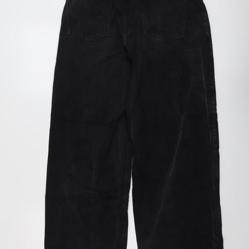 Marks and Spencer Womens Black Cotton Wide-Leg Jeans Size 14 L28 in Regular Button