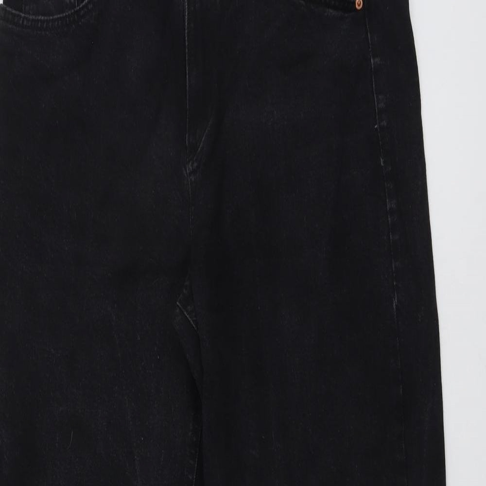 Marks and Spencer Womens Black Cotton Wide-Leg Jeans Size 14 L28 in Regular Button