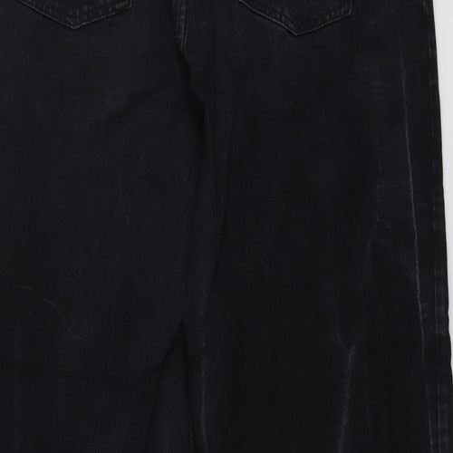 Marks and Spencer Womens Black Cotton Wide-Leg Jeans Size 14 L28 in Regular Button