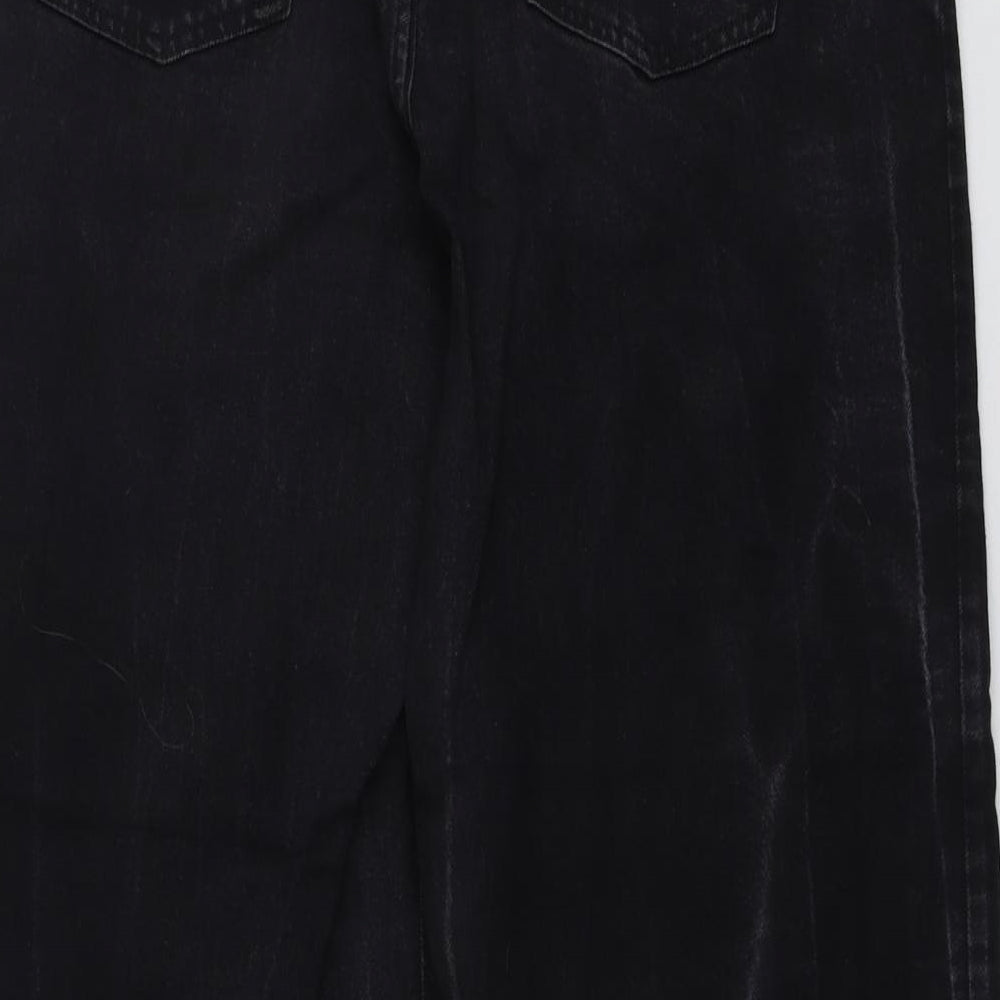 Marks and Spencer Womens Black Cotton Wide-Leg Jeans Size 14 L28 in Regular Button