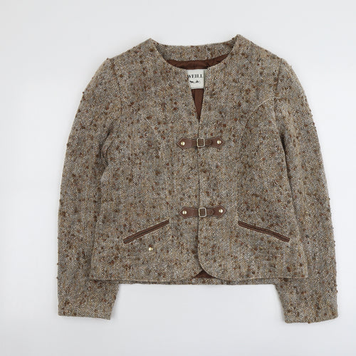 WEILL Womens Beige Geometric Jacket Size 14 Button