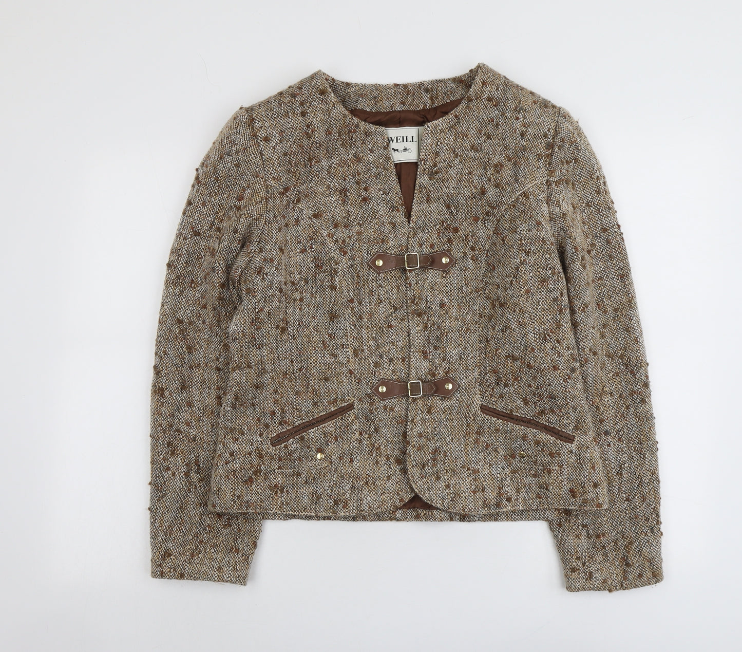 WEILL Womens Beige Geometric Jacket Size 14 Button