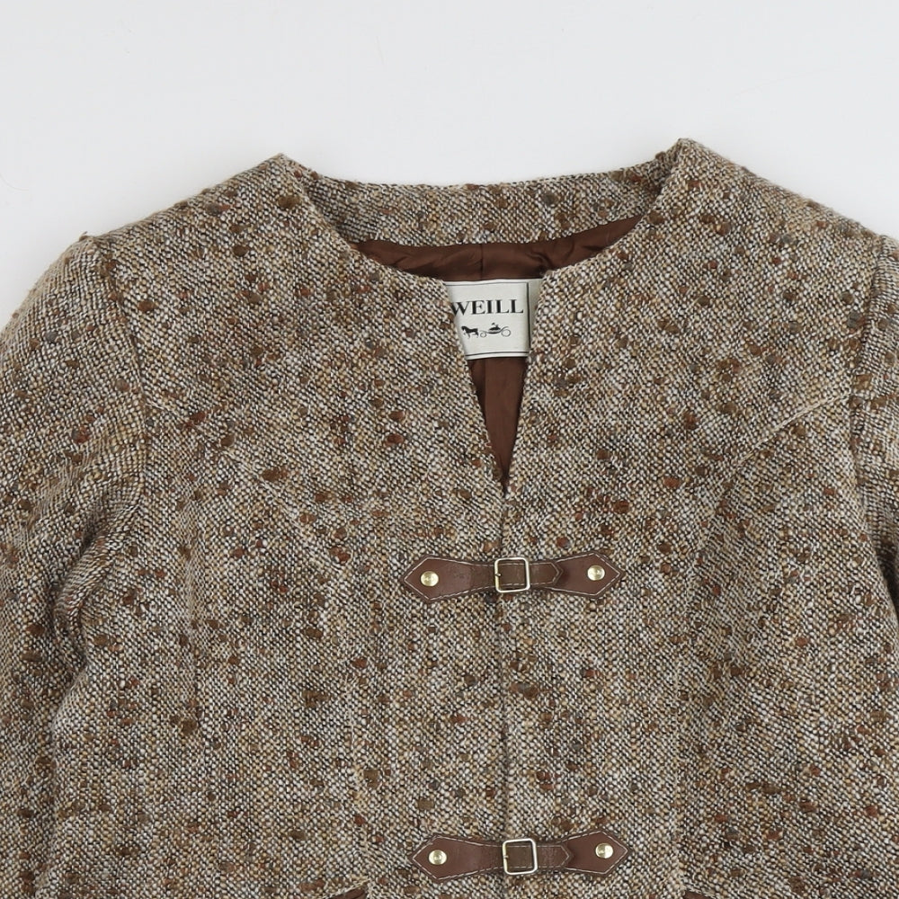 WEILL Womens Beige Geometric Jacket Size 14 Button