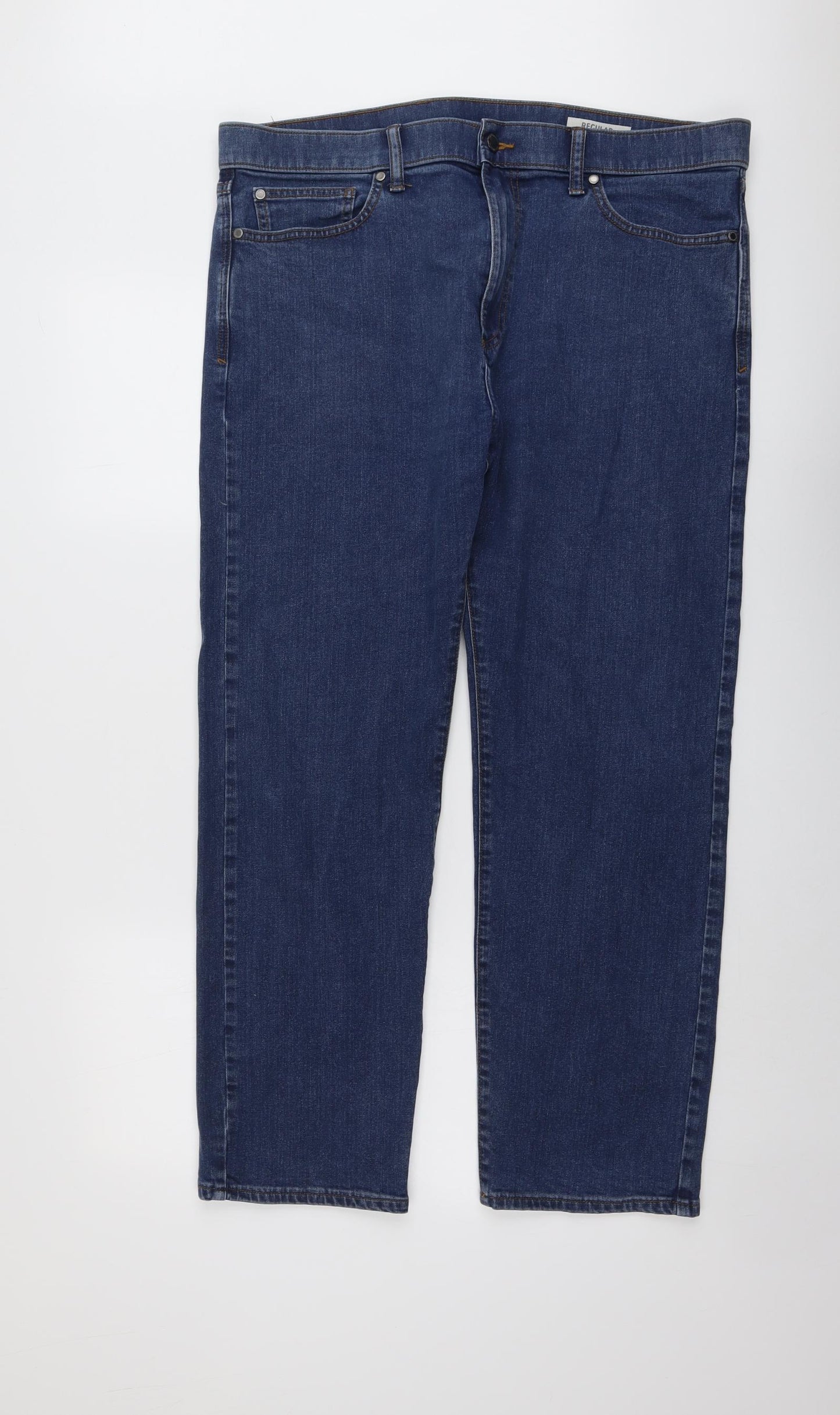 Marks and Spencer Mens Blue Cotton Straight Jeans Size 38 in L29 in Regular Button