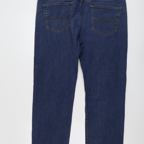 Marks and Spencer Mens Blue Cotton Straight Jeans Size 38 in L29 in Regular Button