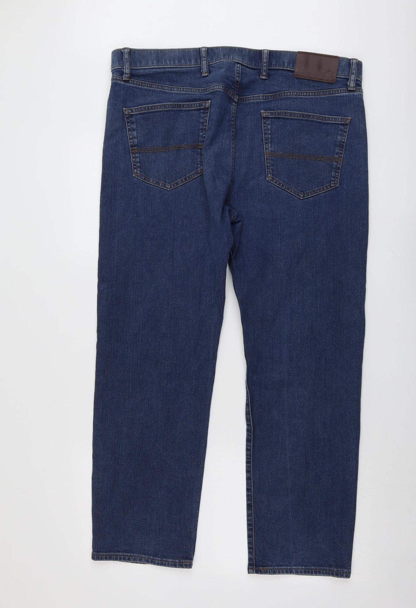 Marks and Spencer Mens Blue Cotton Straight Jeans Size 38 in L29 in Regular Button