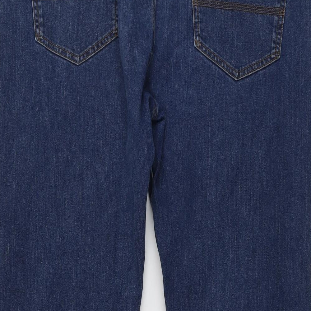 Marks and Spencer Mens Blue Cotton Straight Jeans Size 38 in L29 in Regular Button
