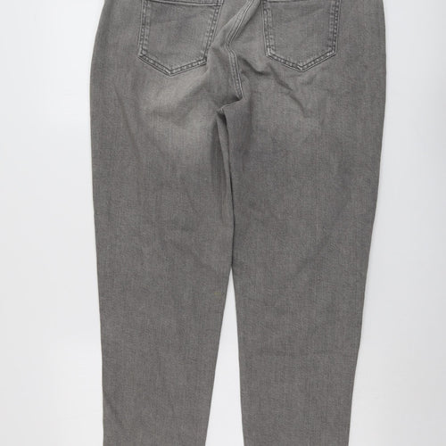 Sosandar Womens Grey Cotton Mom Jeans Size 14 L28 in Regular Button