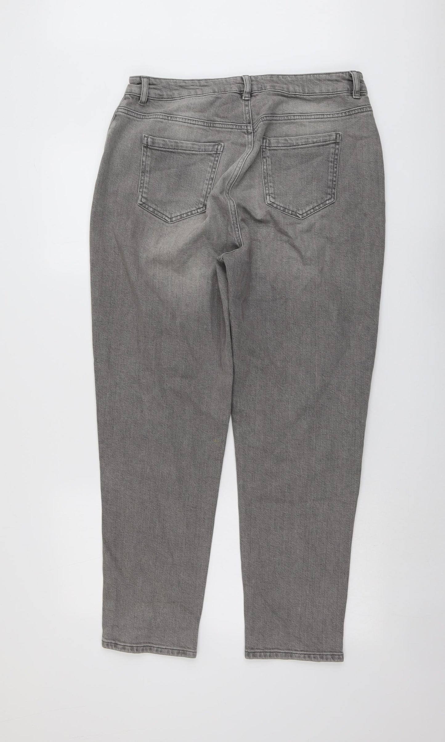 Sosandar Womens Grey Cotton Mom Jeans Size 14 L28 in Regular Button