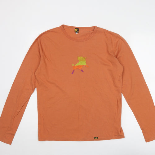 Lois Mens Orange Polyester T-Shirt Size L Round Neck
