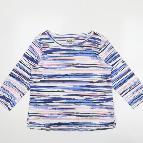 Arista Womens Blue Geometric Cotton Basic Blouse Size 10 Round Neck - Size 10-12