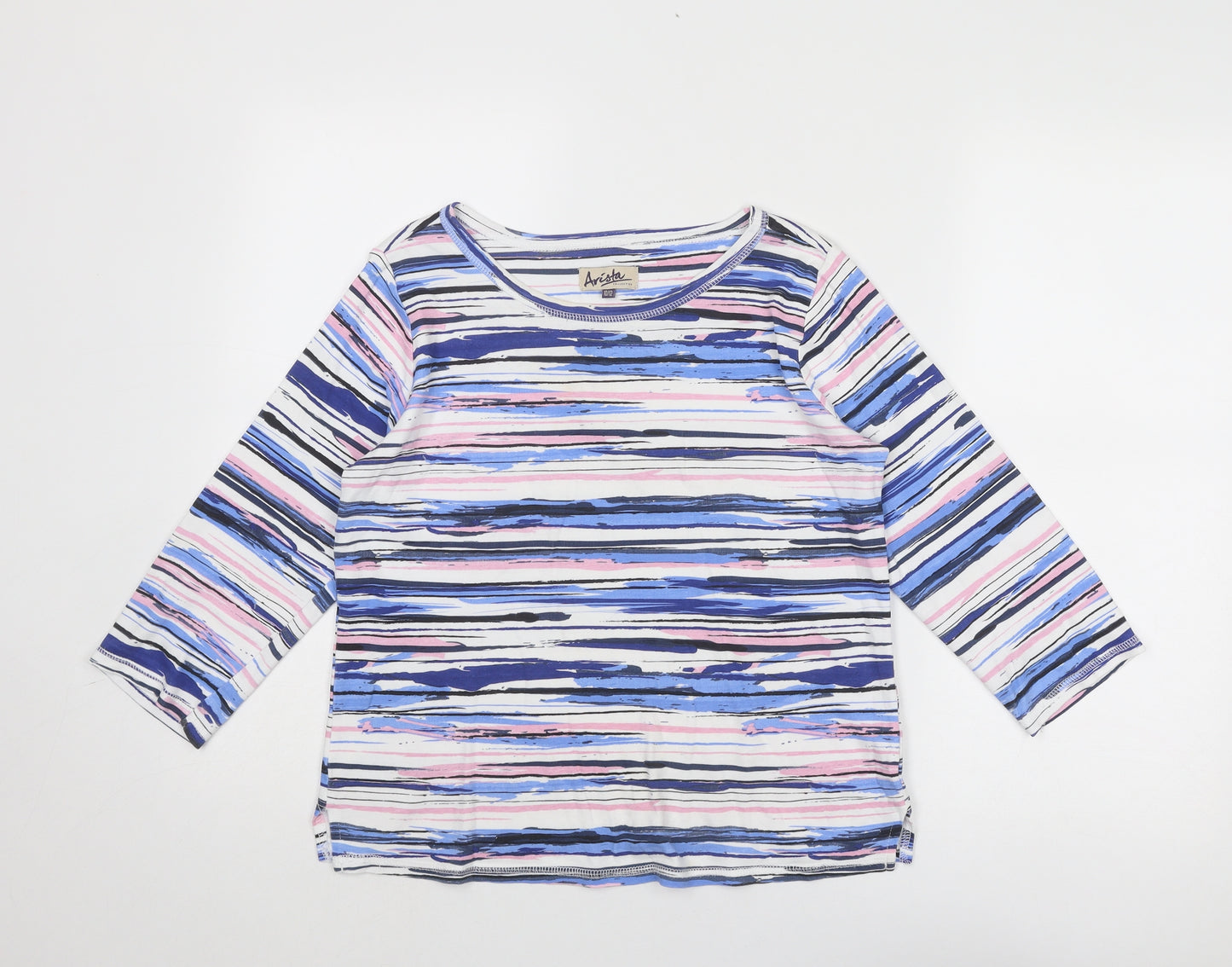 Arista Womens Blue Geometric Cotton Basic Blouse Size 10 Round Neck - Size 10-12