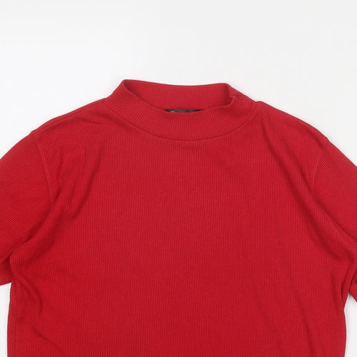 Ame Womens Red Polyester Basic T-Shirt Size S Mock Neck - Size S-M