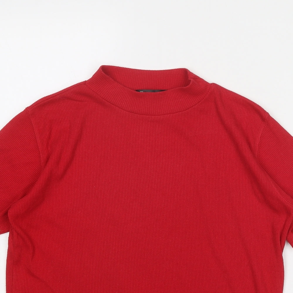 Ame Womens Red Polyester Basic T-Shirt Size S Mock Neck - Size S-M
