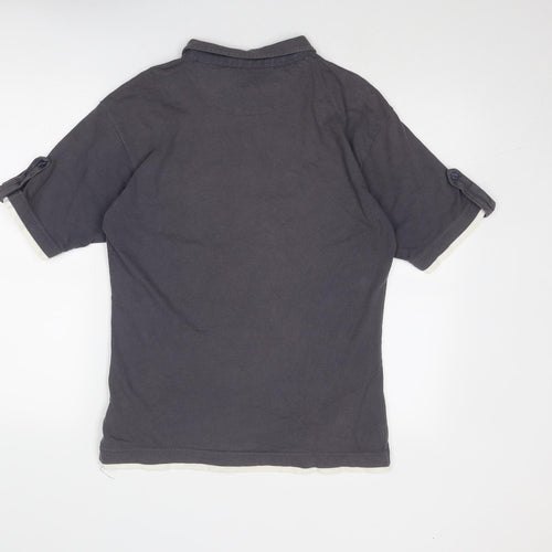 Refined Mens Grey Cotton Polo Size M Collared Button