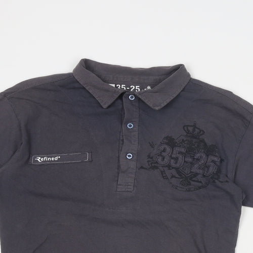 Refined Mens Grey Cotton Polo Size M Collared Button