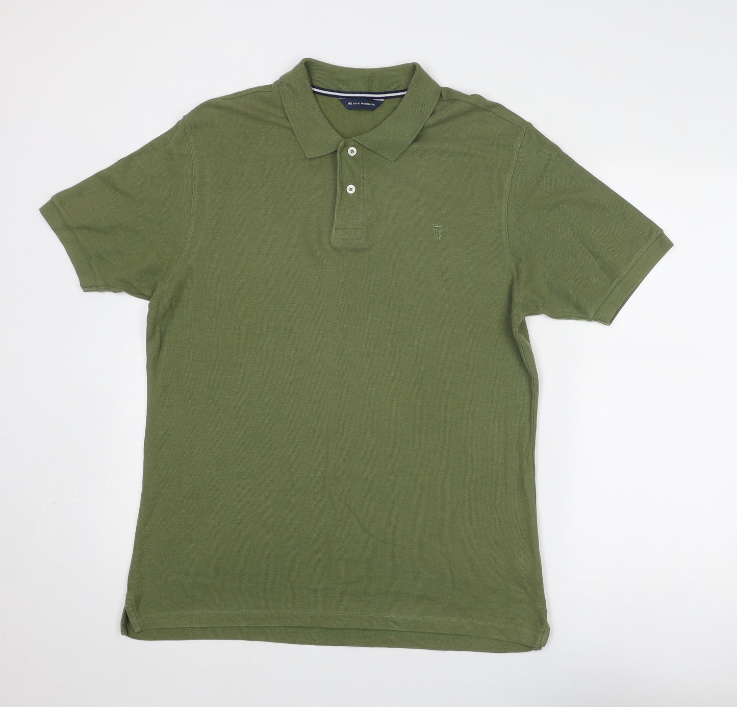 Blue Harbour Mens Green Cotton Polo Size M Collared Button